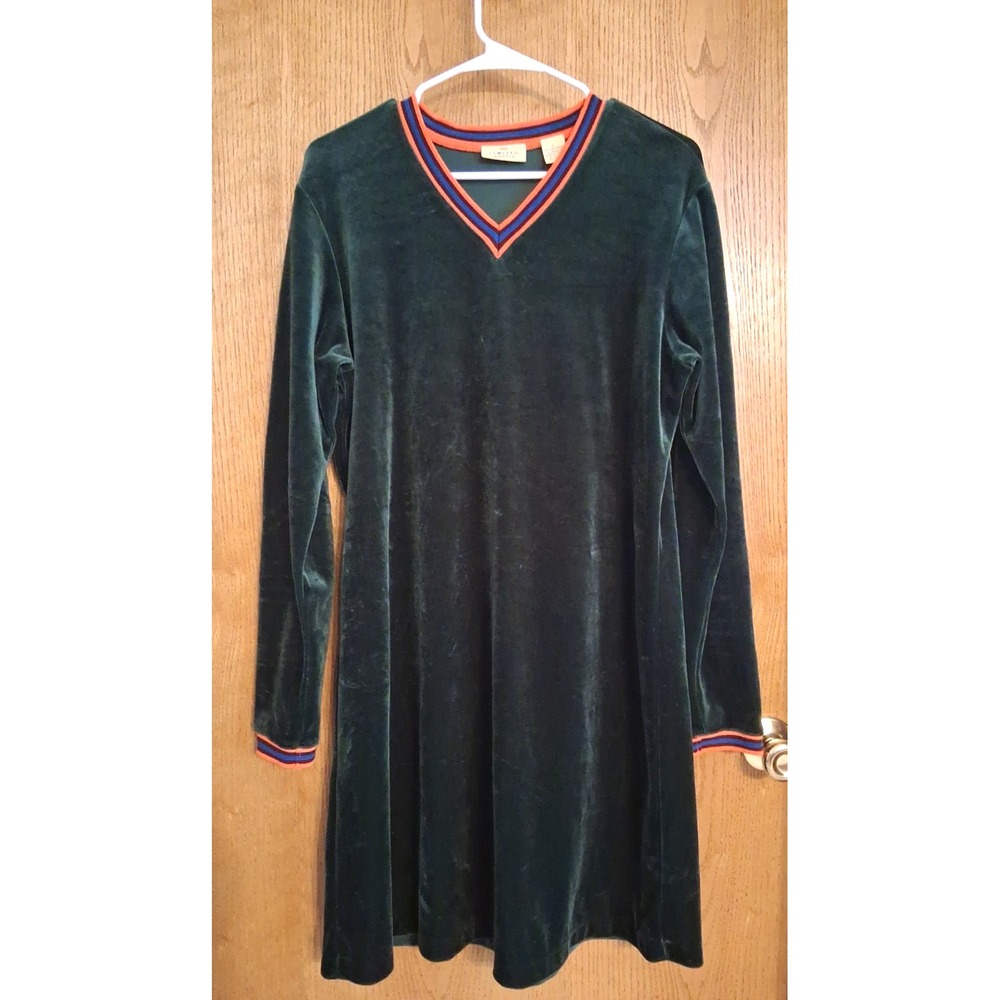90s Limited America Long Sleeve Green Velvet Dress Size L Collegiate Goth Y2K